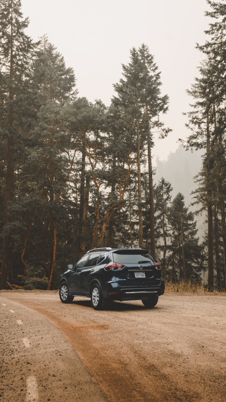 Black Car on Dirt Road Near Trees During Daytime. Wallpaper in 750x1334 Resolution