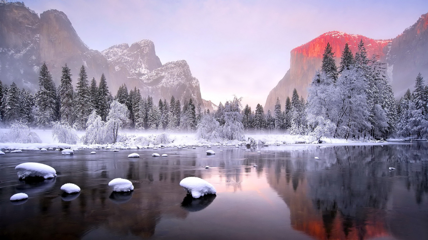 Snow Covered Trees and Mountains During Daytime. Wallpaper in 1366x768 Resolution