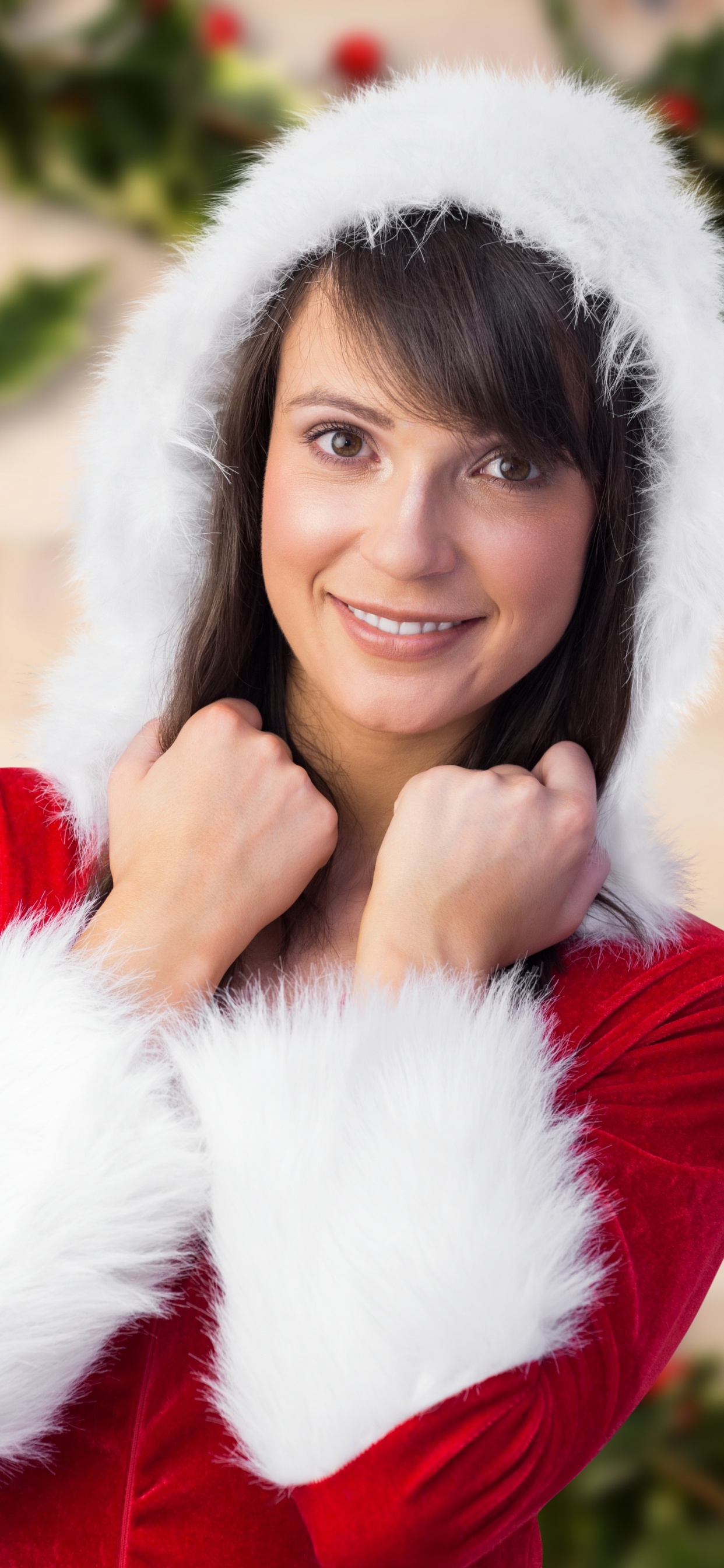 Christmas Day, Christmas, Red, Fur, Beauty. Wallpaper in 1242x2688 Resolution