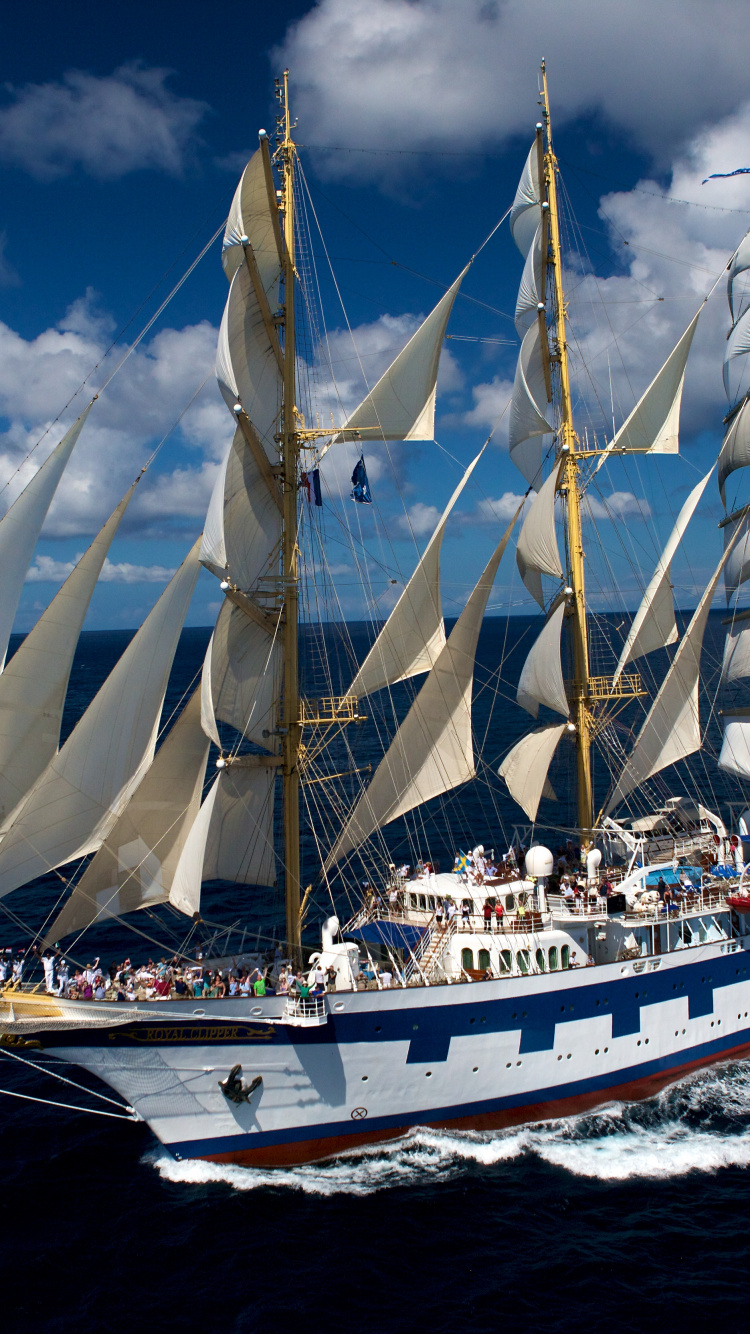 White Sail Boat on Sea Under Blue Sky During Daytime. Wallpaper in 750x1334 Resolution