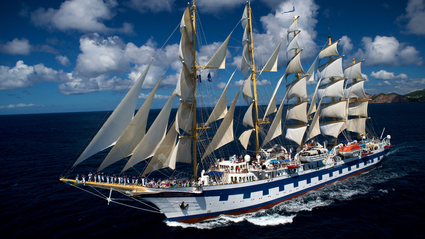 游船, Barquentine, 高船, 帆船, 桅杆 壁纸 1366x768 允许