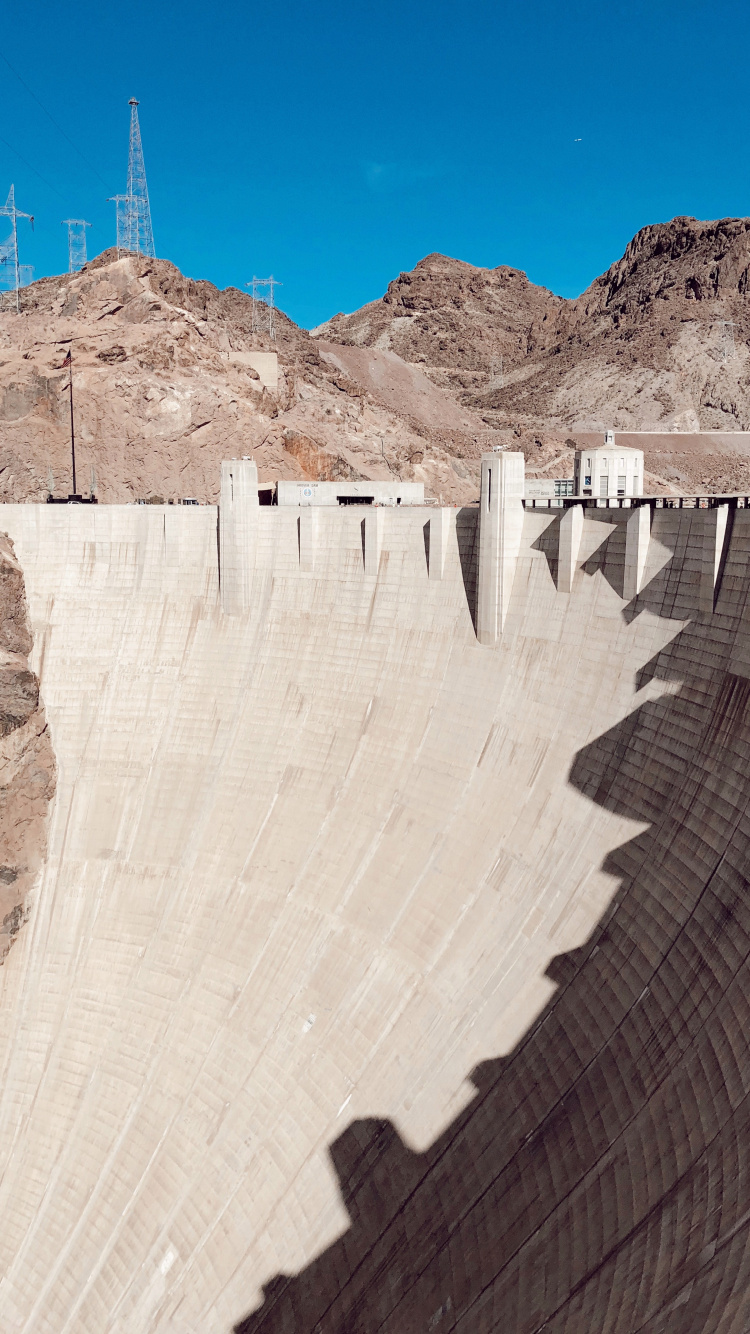 Hoover Dam, Tourist Attraction, Mountain Range, Mountain, Landmark. Wallpaper in 750x1334 Resolution