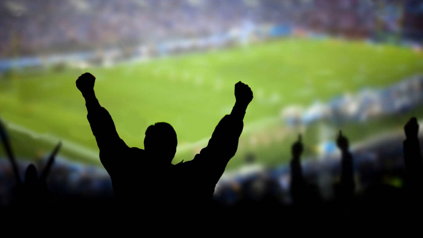 Silhouette of 2 Person Raising Hands. Wallpaper in 1366x768 Resolution