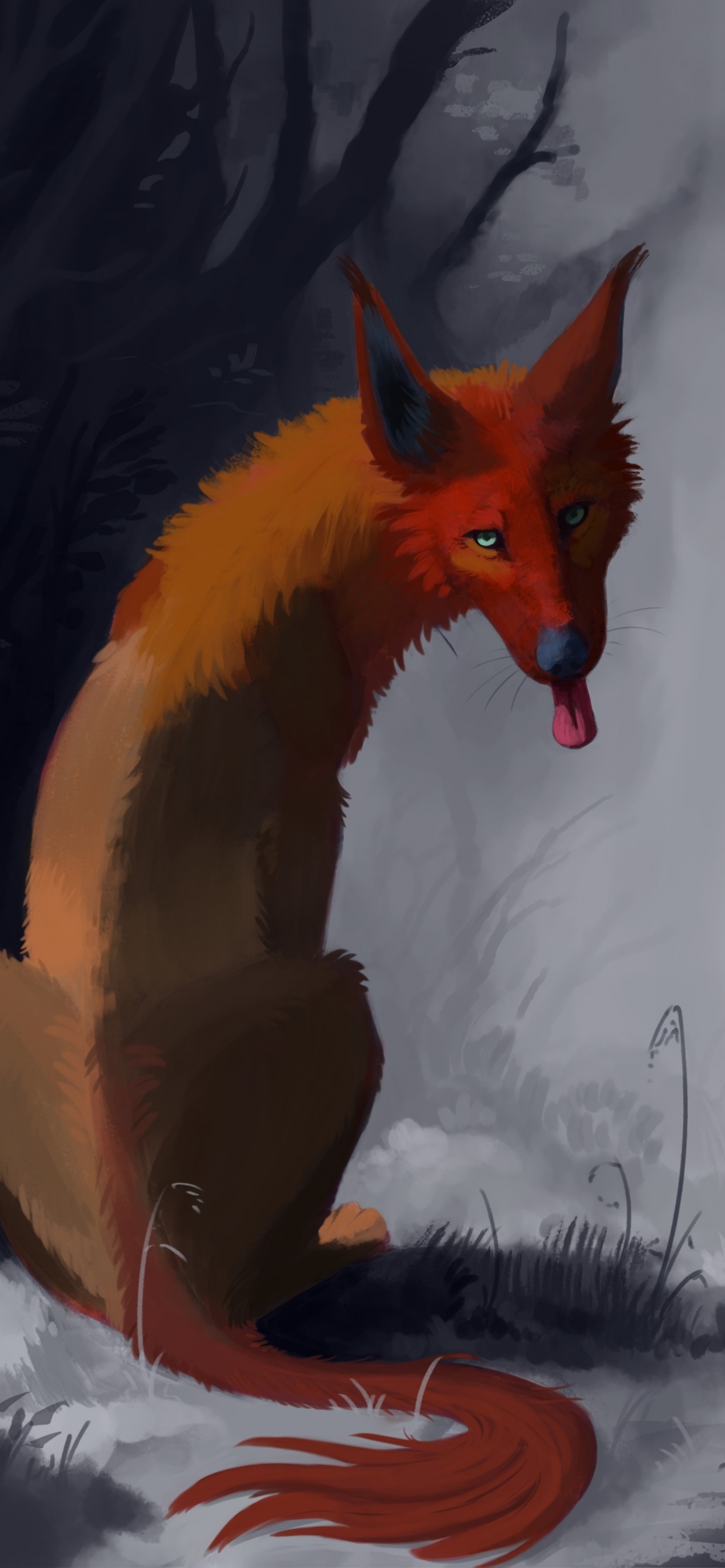 Peinture Renard Brun et Noir. Wallpaper in 1242x2688 Resolution