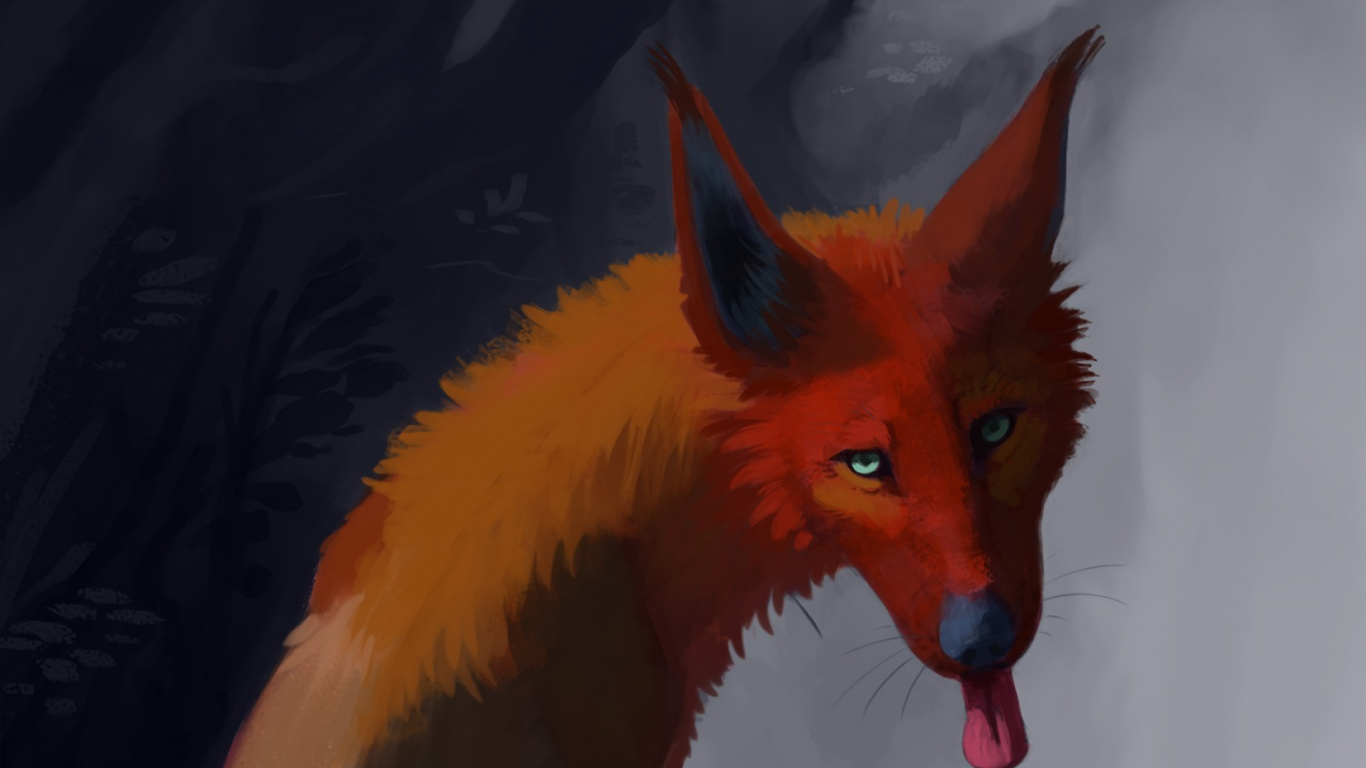 Peinture Renard Brun et Noir. Wallpaper in 1366x768 Resolution