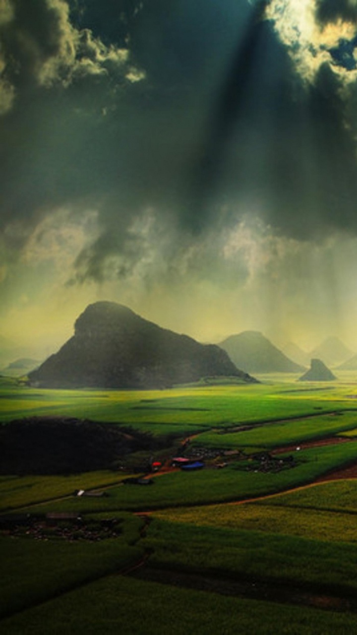 Grüne Wiese Unter Blauem Himmel. Wallpaper in 720x1280 Resolution