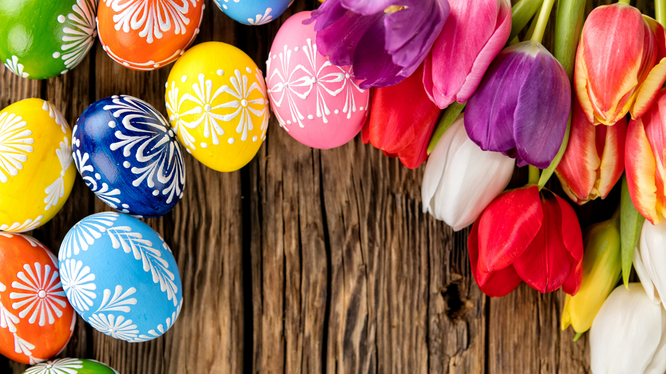 Oeuf de Pâques, Printemps, Tulip, Pâques, Pétale. Wallpaper in 1366x768 Resolution