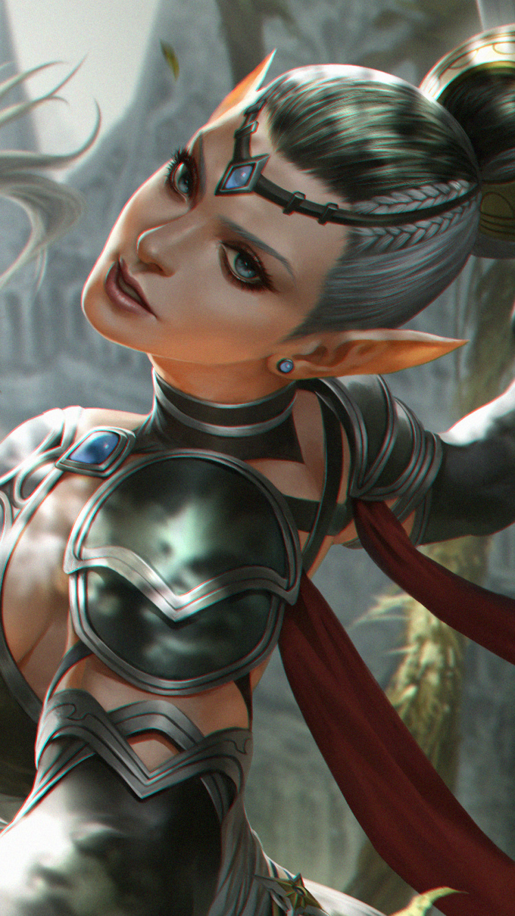 Frau im Roten Und Schwarzen Kleid Anime-Charakter. Wallpaper in 750x1334 Resolution