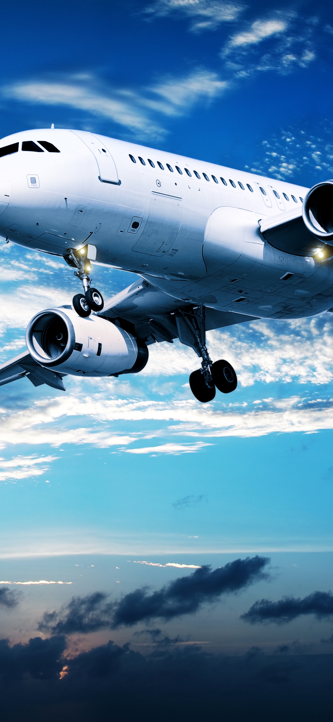 White and Blue Airplane Under Blue Sky During Daytime. Wallpaper in 1125x2436 Resolution