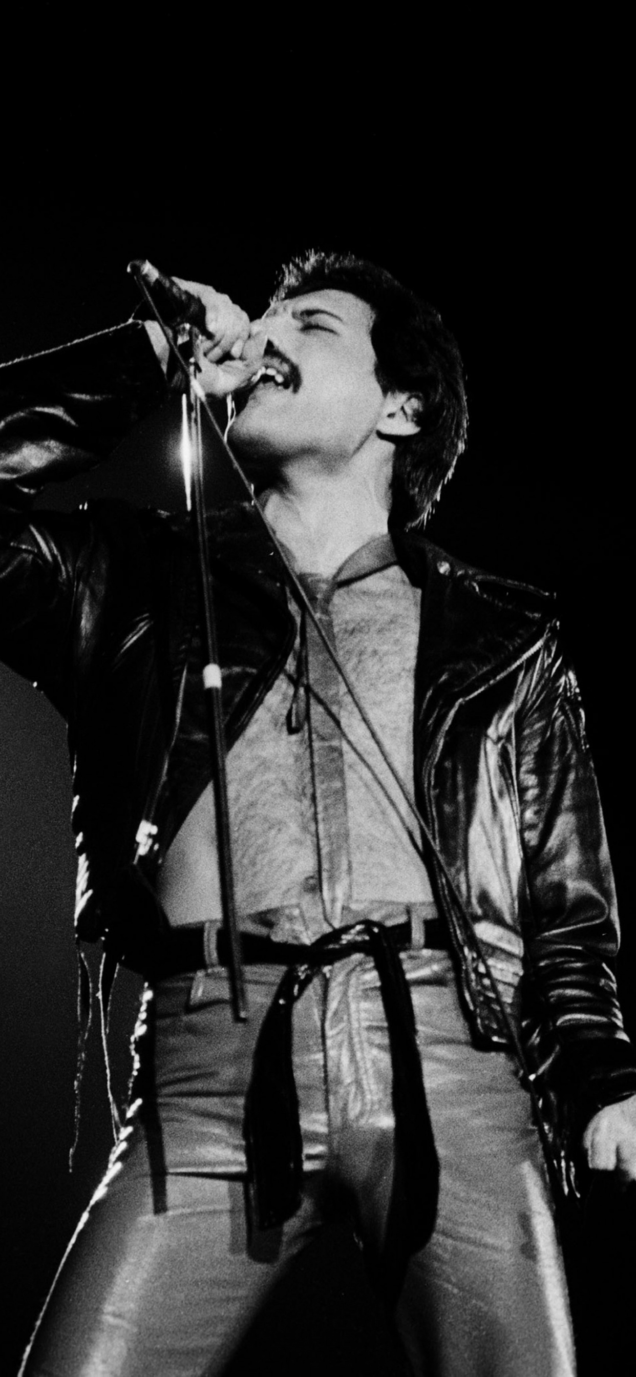 Freddie Mercury, Queen, Performance, Black, Microphone. Wallpaper in 1242x2688 Resolution