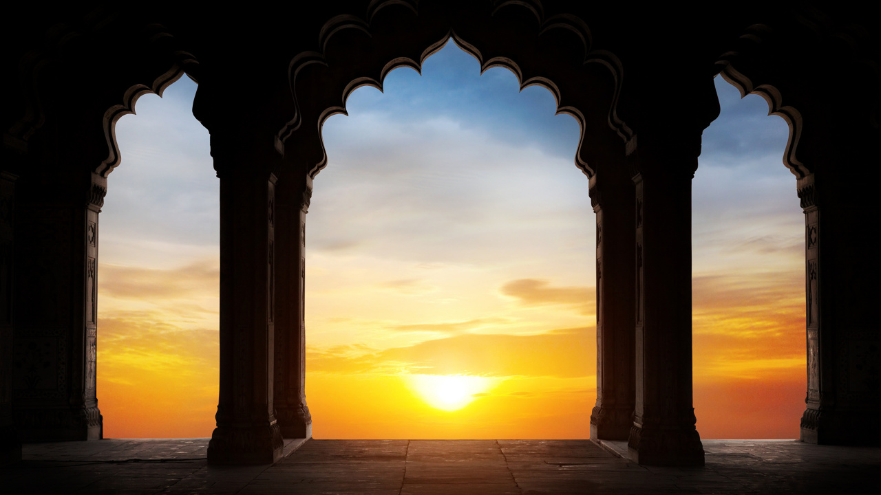 Silhouette du Bâtiment Pendant le Coucher du Soleil. Wallpaper in 1280x720 Resolution