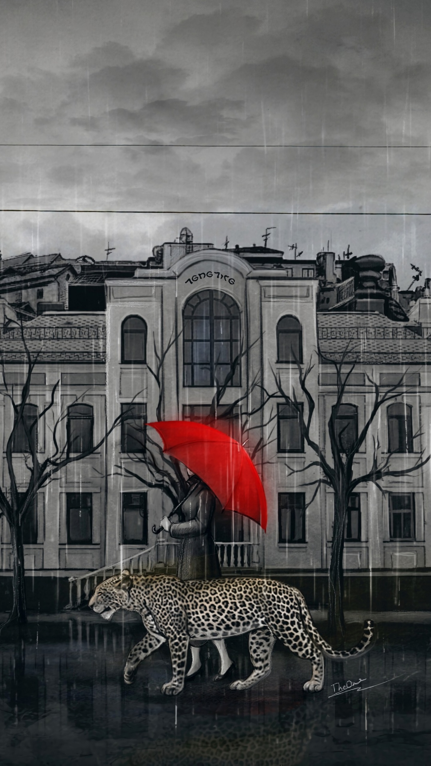 Parapluie Rouge Dans la Rue Devant le Bâtiment Blanc. Wallpaper in 1440x2560 Resolution