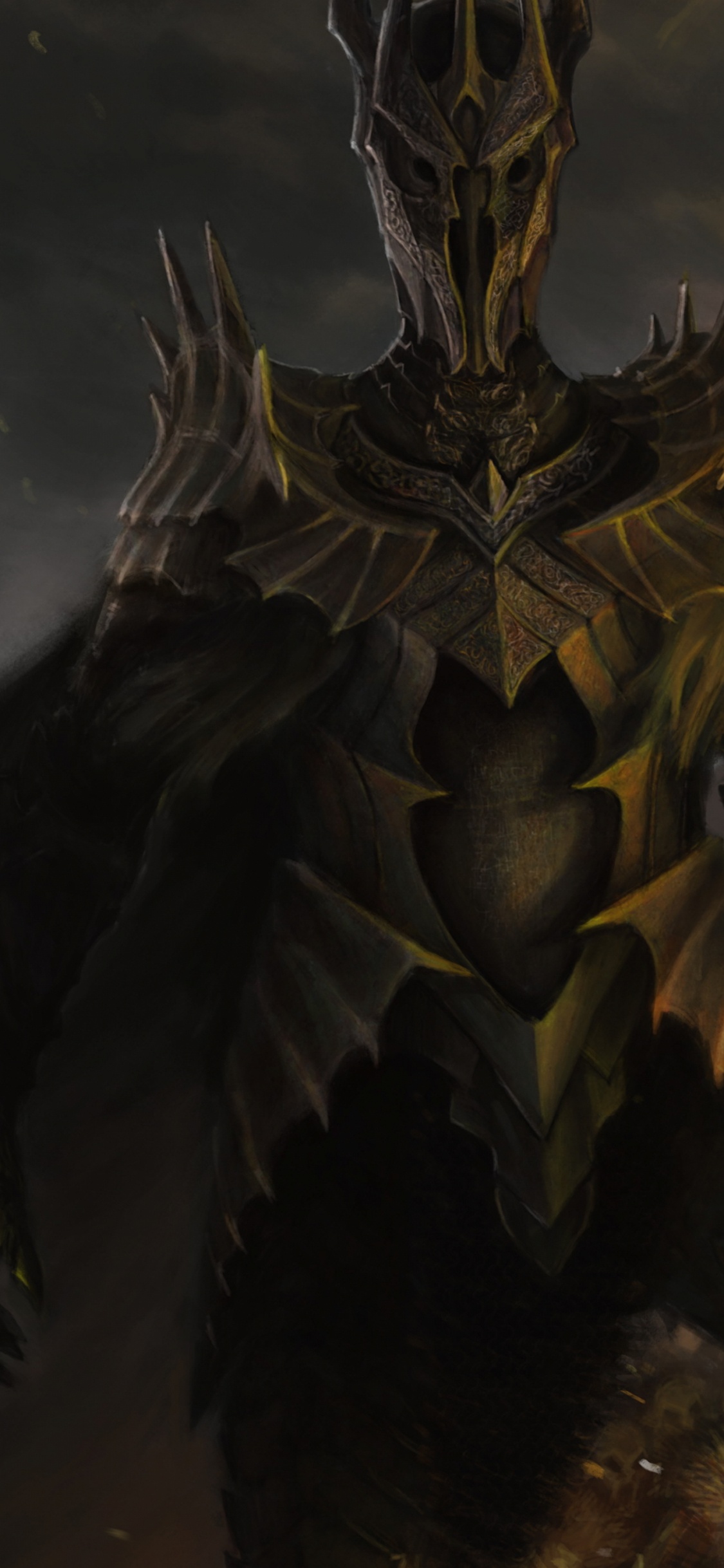 Illustration de Dragon Noir et Marron. Wallpaper in 1125x2436 Resolution