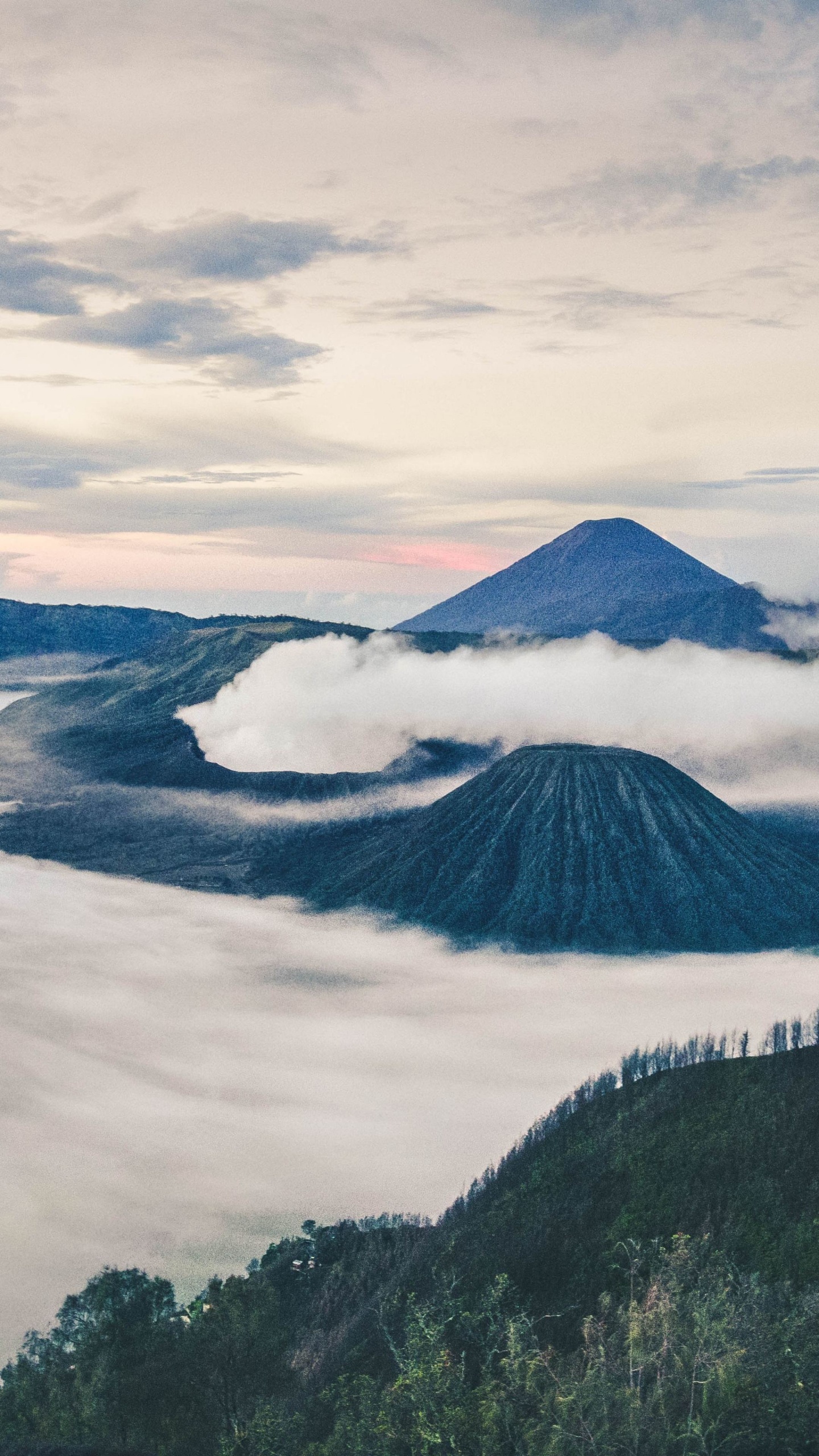 El Monte Bromo, Montaña, Highland, Cumulus, Volcán. Wallpaper in 1440x2560 Resolution