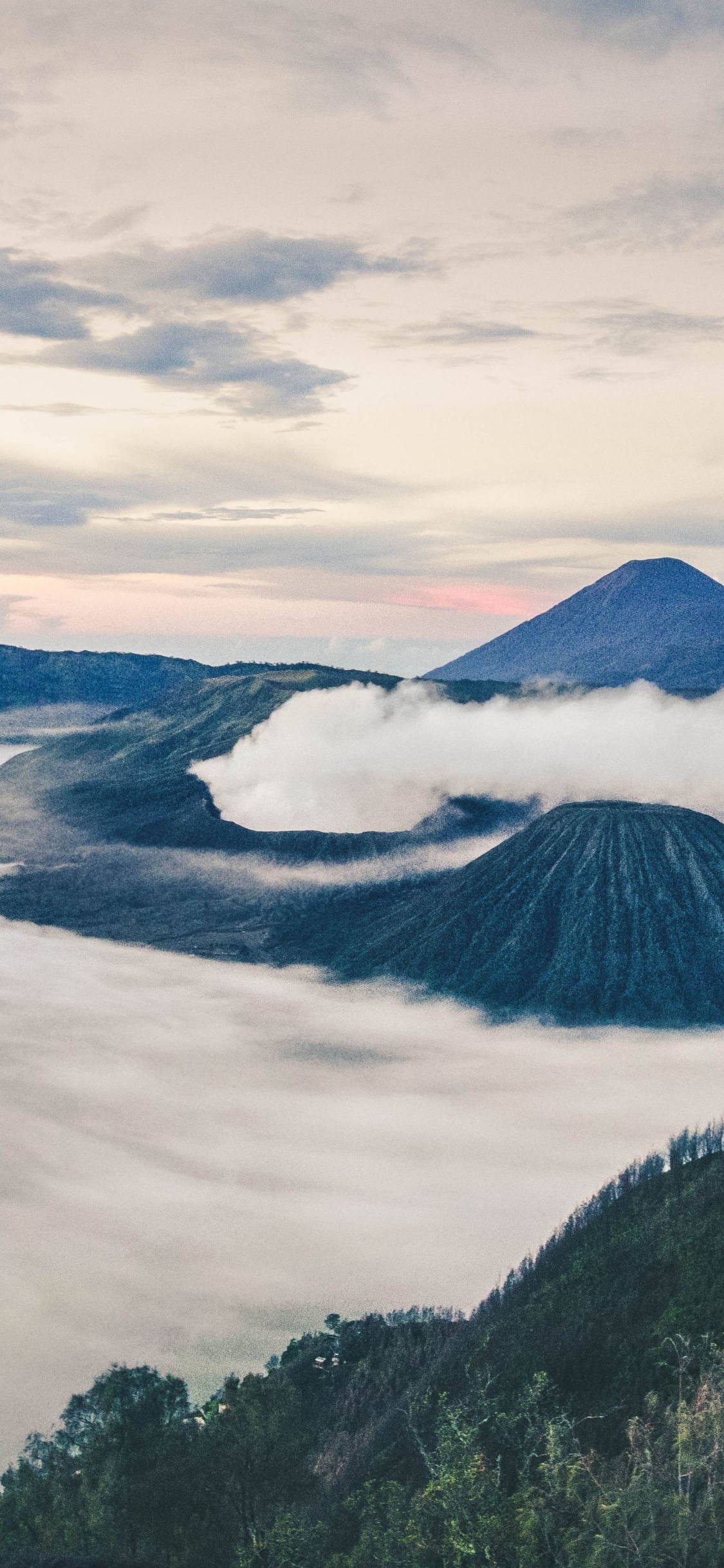 Le Mont Bromo, Highland, Cumulus, Volcan, Horizon. Wallpaper in 1125x2436 Resolution