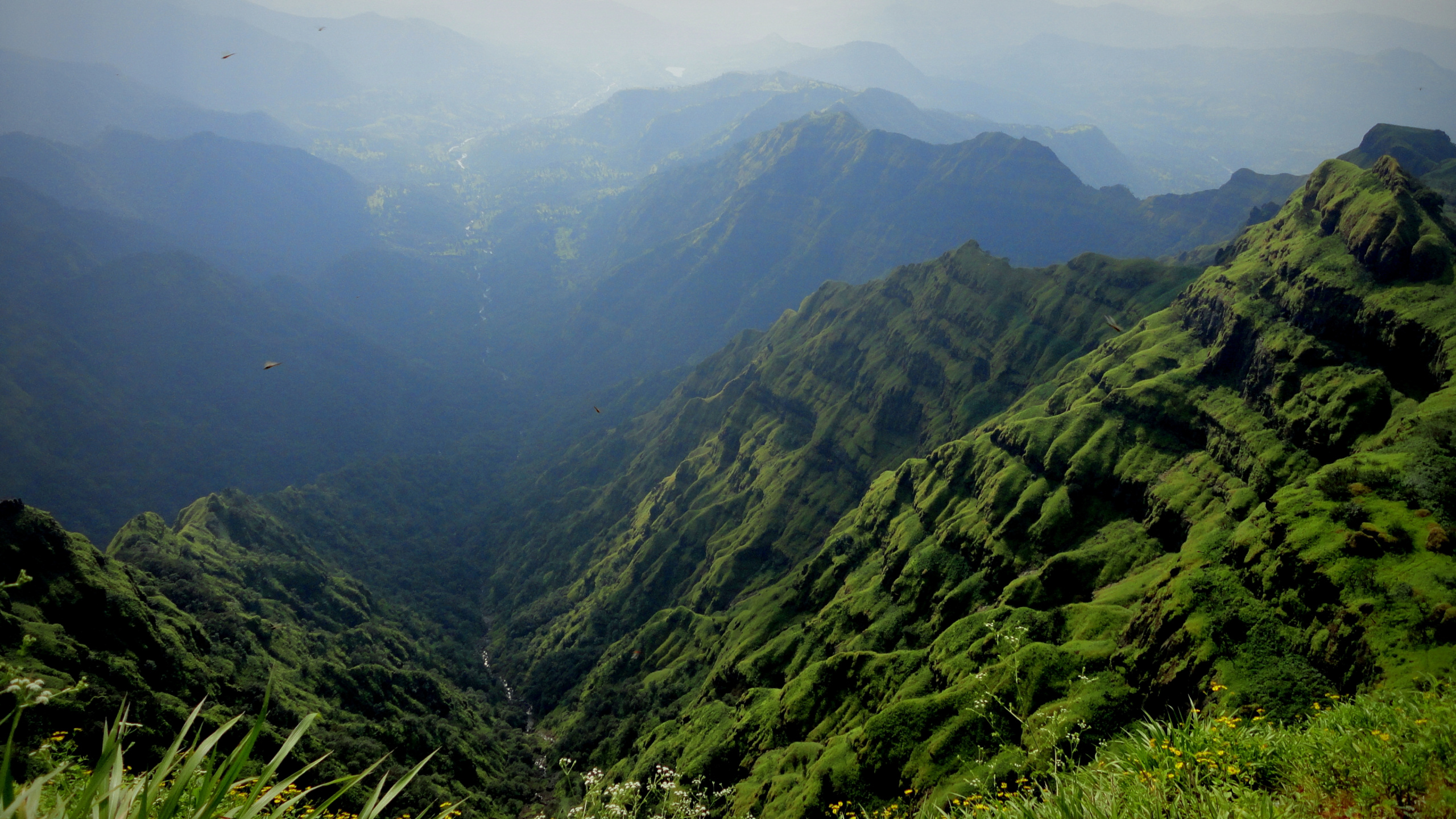 Green Mountains Under White Sky During Daytime. Wallpaper in 2560x1440 Resolution