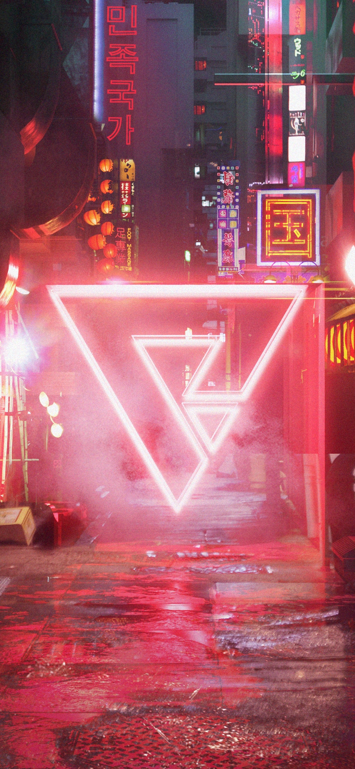 庞克, 艺术, 红色的, 光, 巷子里 壁纸 1242x2688 允许