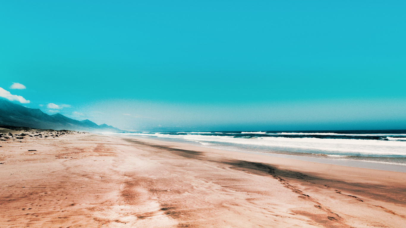 Beach, Shore, Sand, Blue, Sea. Wallpaper in 1366x768 Resolution