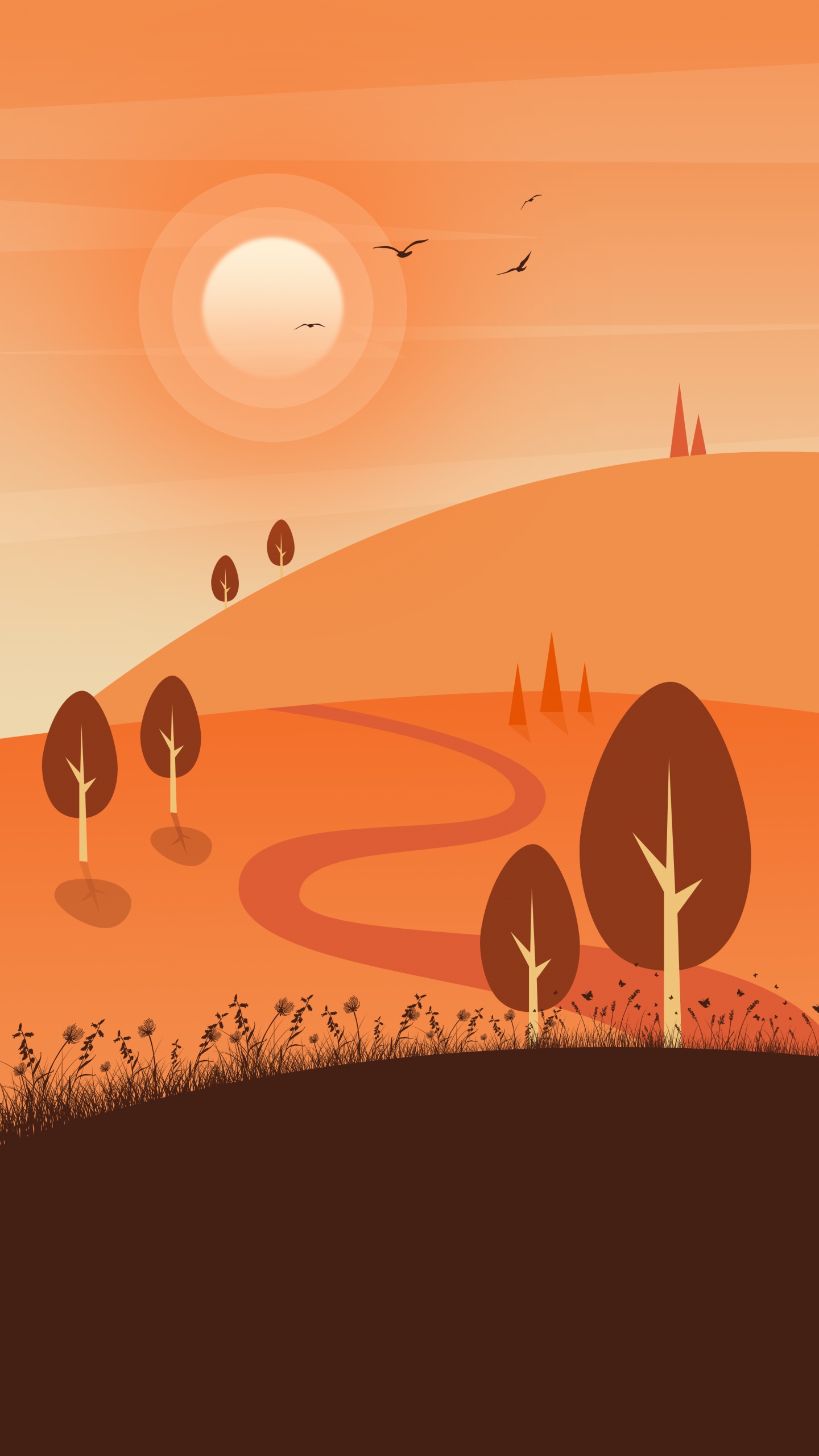 Silhouette D'herbe, Atmosphère, L'écorégion, Nature, Orange. Wallpaper in 1440x2560 Resolution