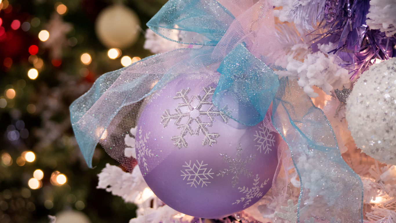 Christmas Day, New Year, Christmas Ornament, Purple, Christmas Decoration. Wallpaper in 1366x768 Resolution