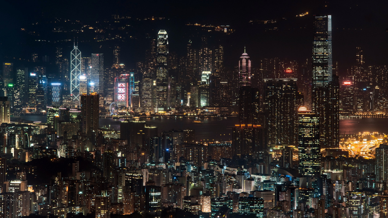 Skyline Der Stadt Bei Nacht Night. Wallpaper in 1280x720 Resolution