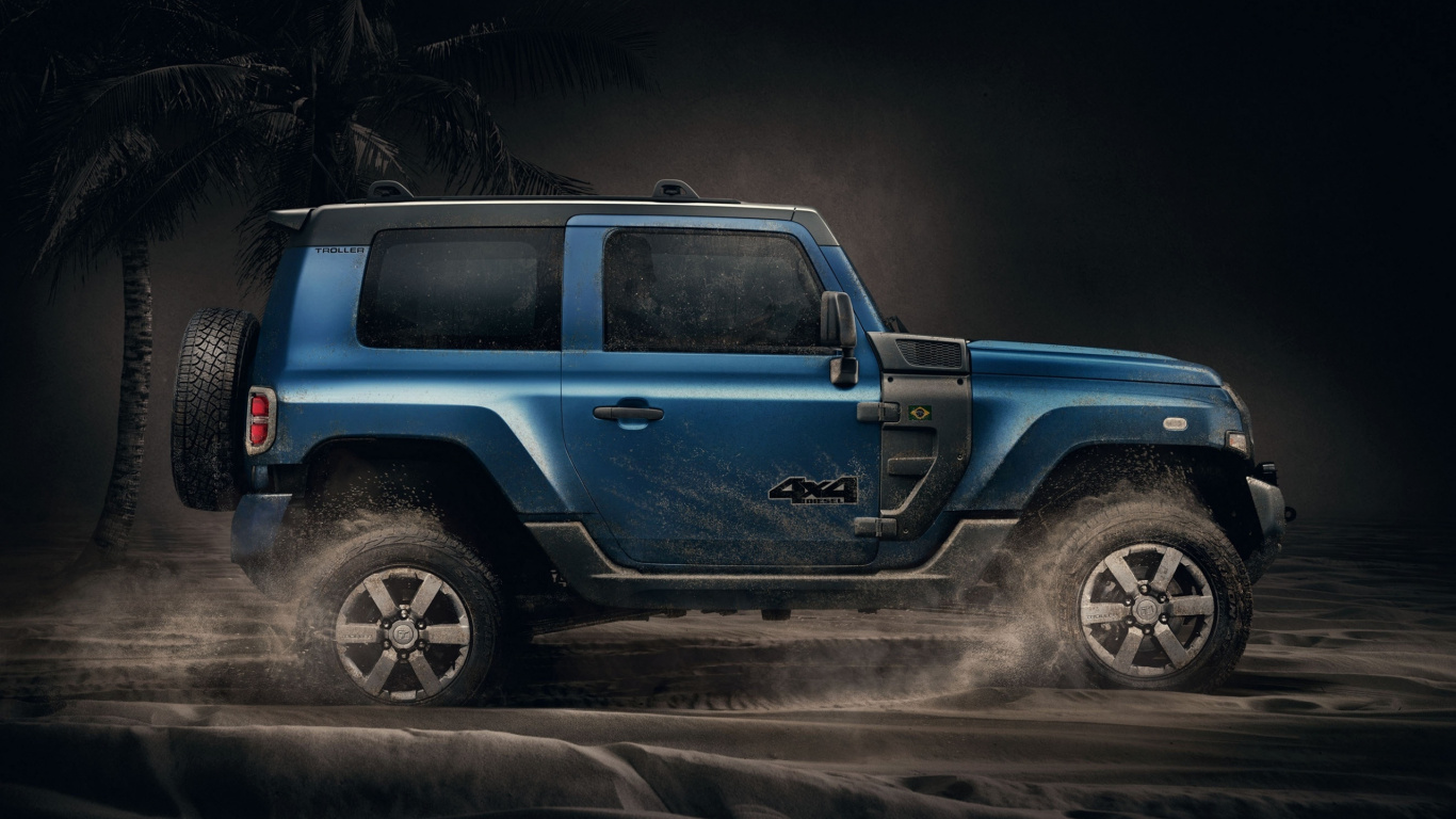 Suv Bleu et Blanc Sur Route. Wallpaper in 1366x768 Resolution