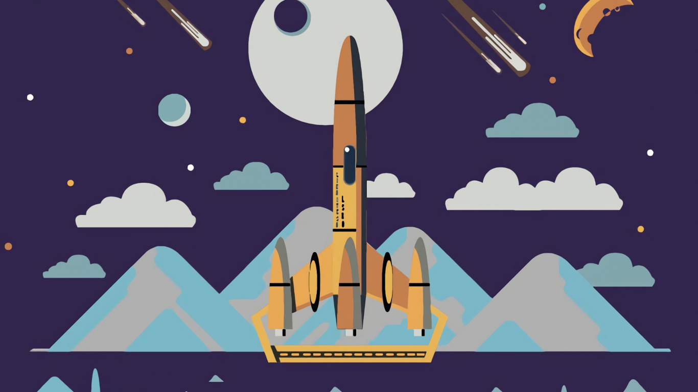 Illustration de Vaisseau Spatial Bleu et Jaune. Wallpaper in 1366x768 Resolution