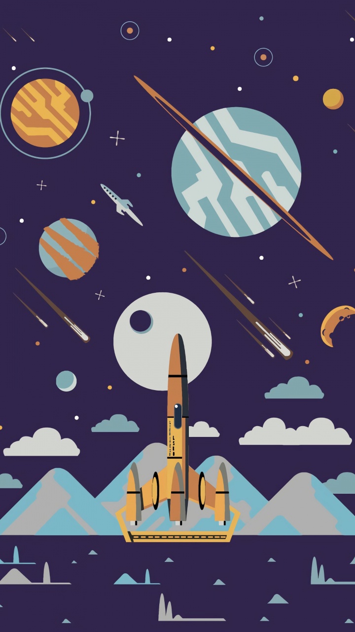 Blaue Und Gelbe Raumschiffillustration. Wallpaper in 720x1280 Resolution