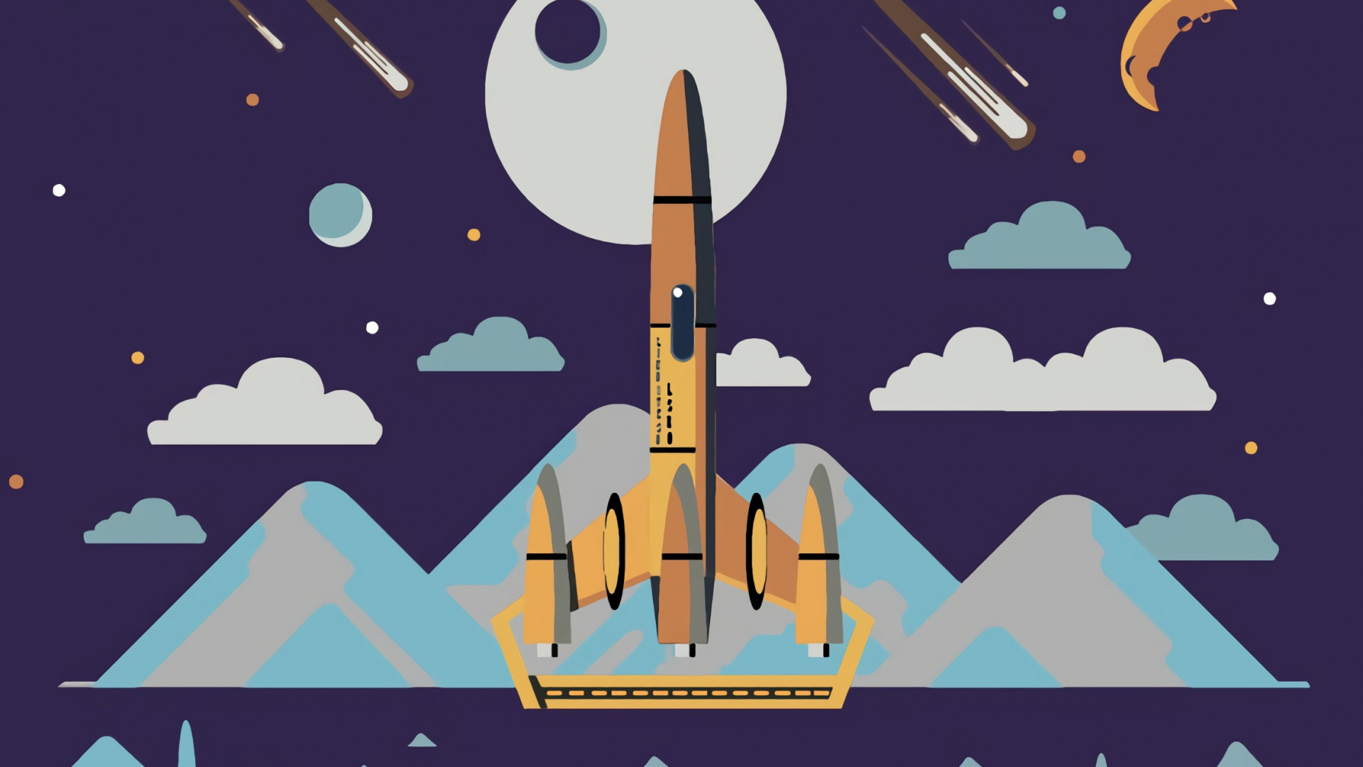 Ilustración de Nave Espacial Azul y Amarillo. Wallpaper in 1920x1080 Resolution