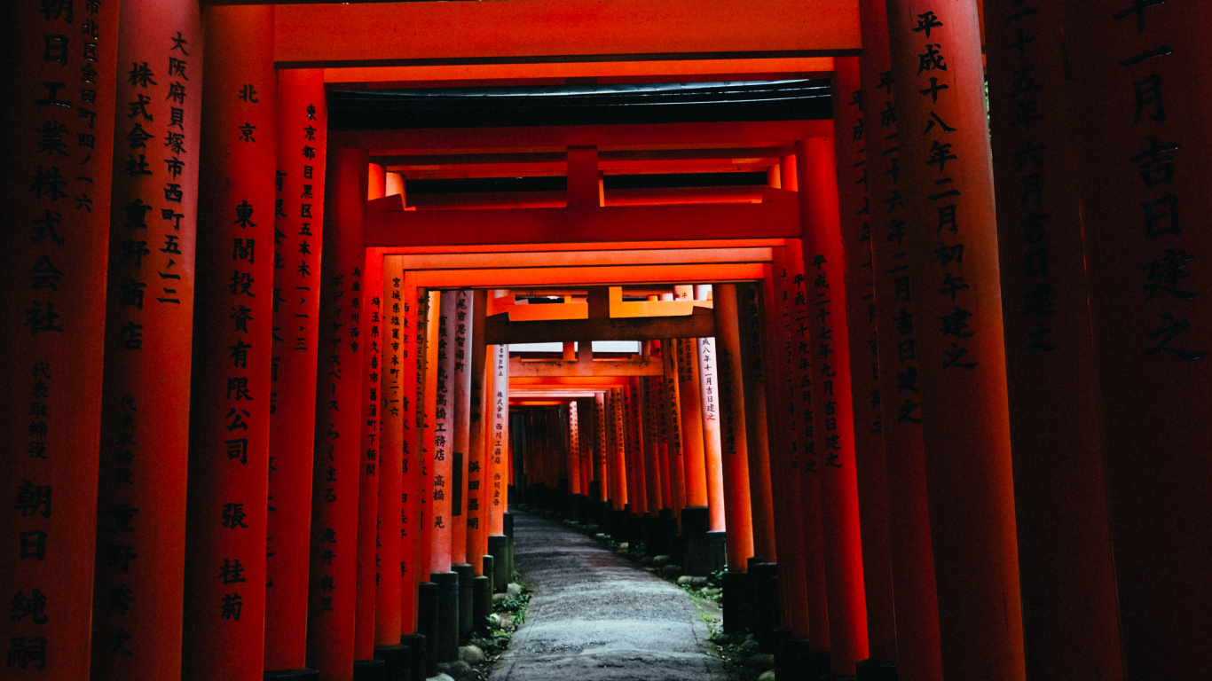 牌坊, 红色的, 神殿, 巷子里, 寺庙 壁纸 1366x768 允许