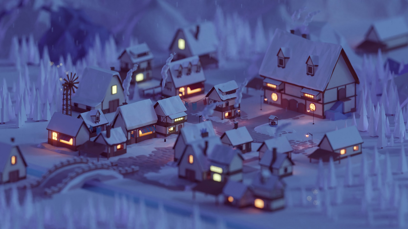 Low Poly Winter, Low Poly, Winter, House, Freezing. Wallpaper in 1366x768 Resolution