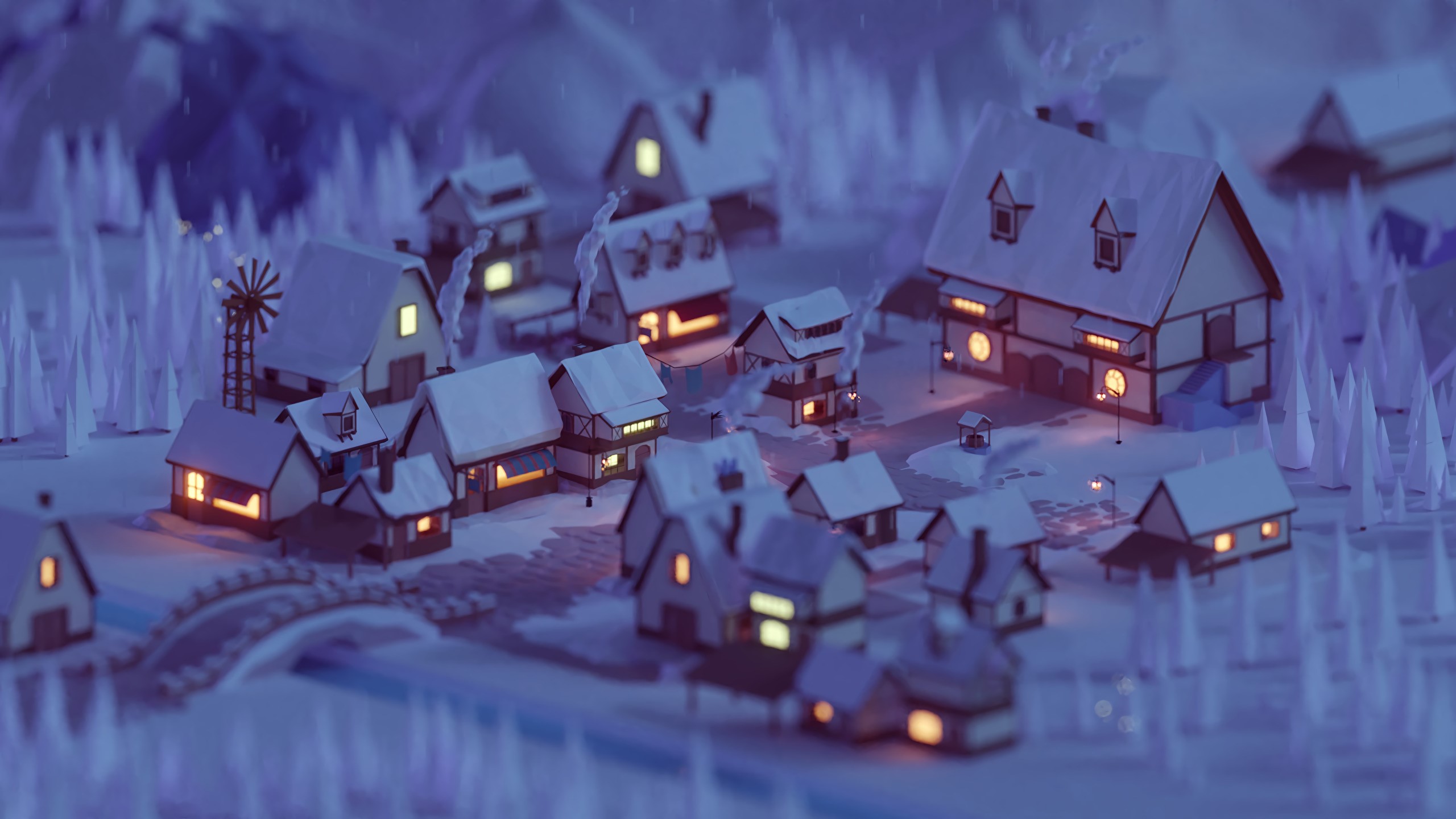 Low Poly Winter, Low Poly, Winter, House, Freezing. Wallpaper in 2560x1440 Resolution