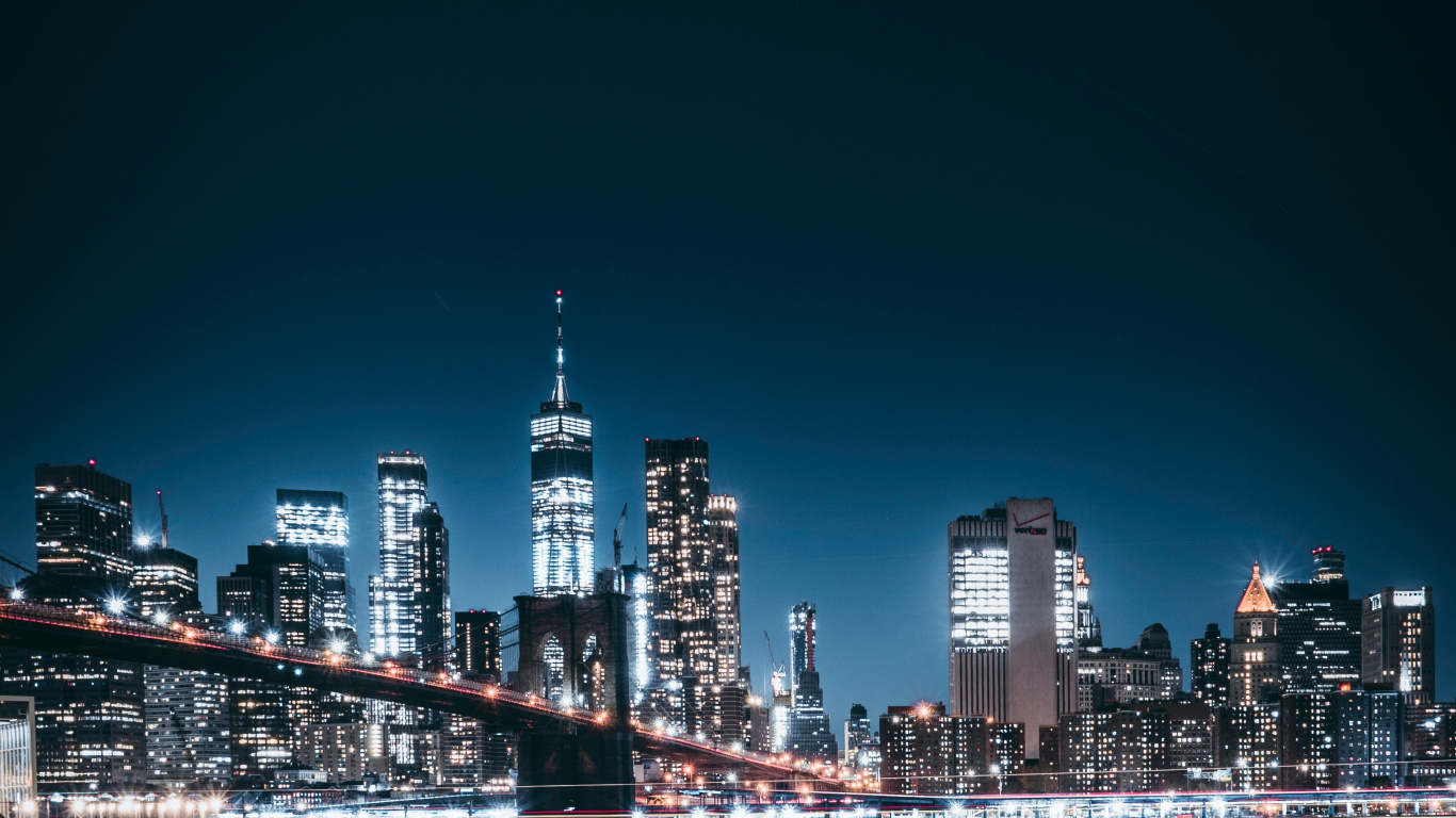 Skyline Der Stadt Bei Nacht Night. Wallpaper in 1366x768 Resolution