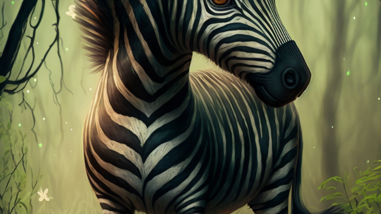 斑马, 视觉艺术, 绘画, 草, 小鹿 壁纸 1280x720 允许