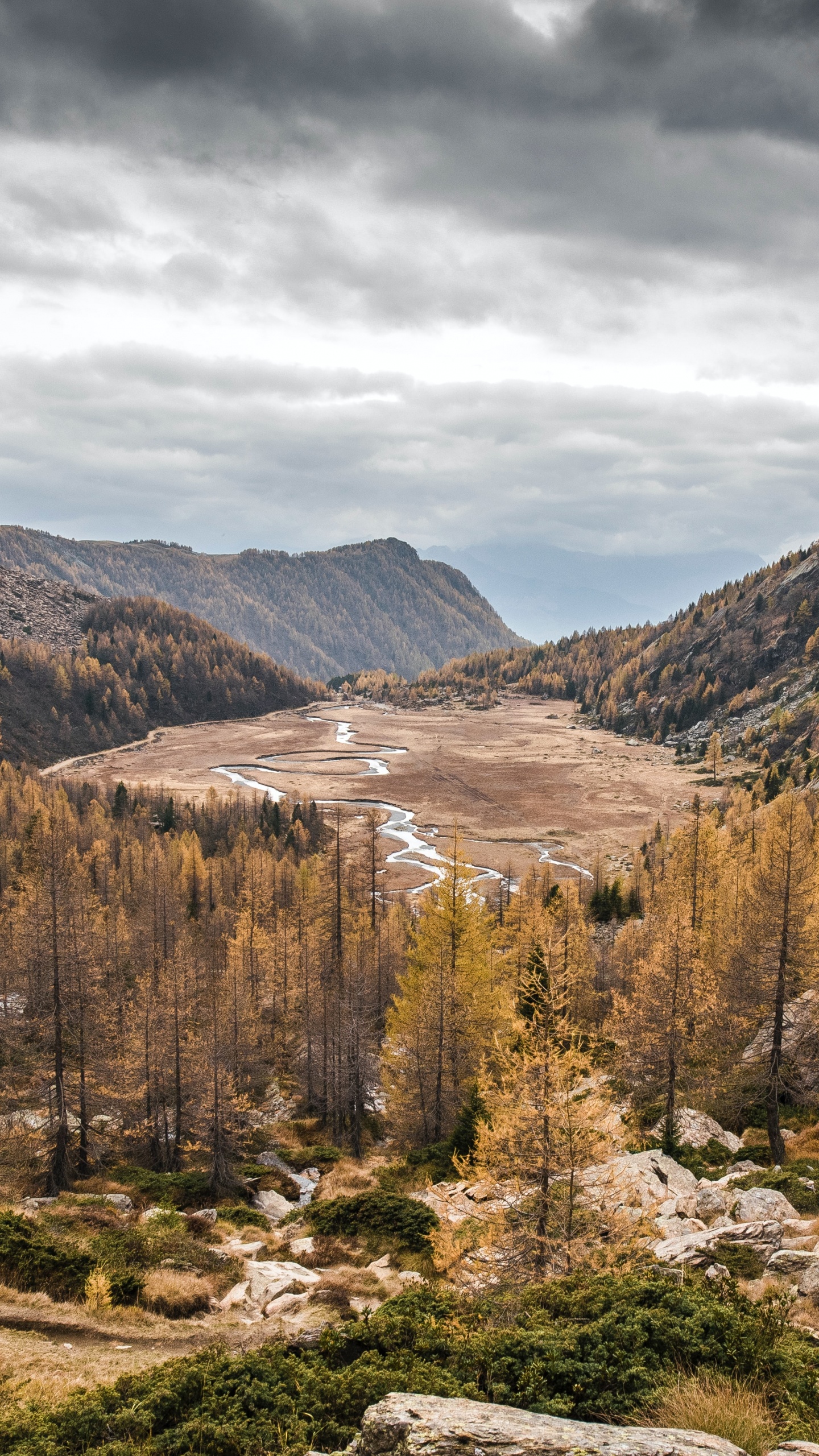 Mountain, Nature, Valley, Landscape, River. Wallpaper in 1440x2560 Resolution