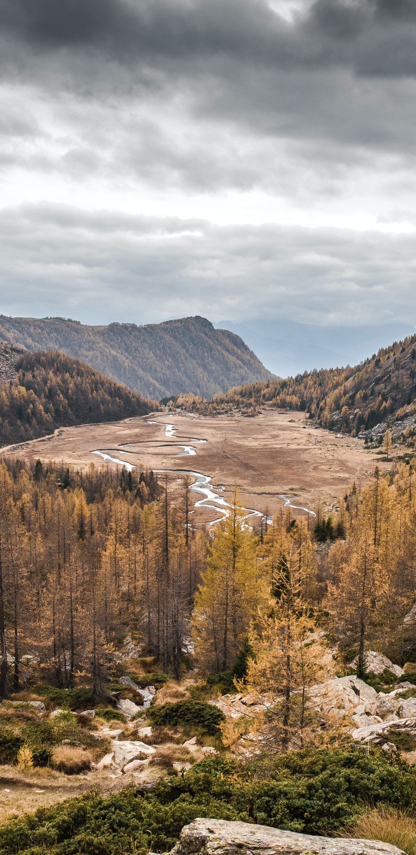 Mountain, Nature, Valley, Landscape, River. Wallpaper in 1440x2960 Resolution