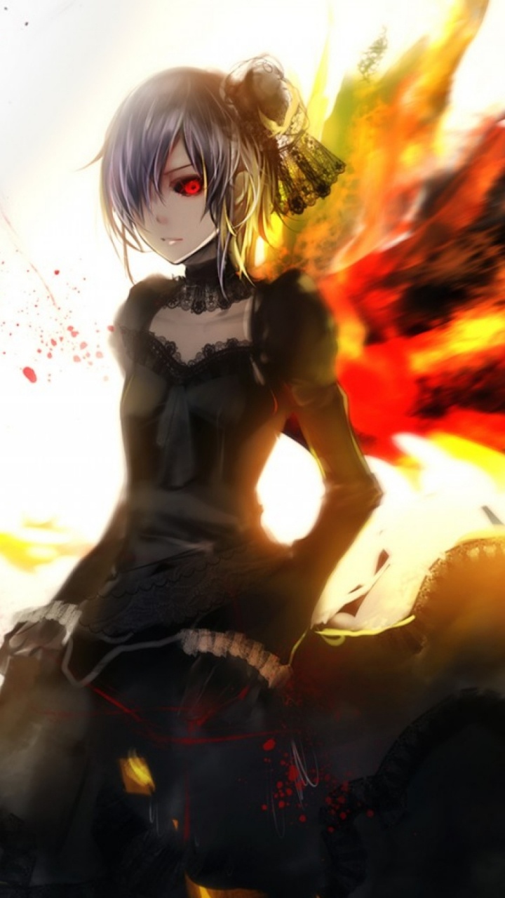 Frau im Schwarzen Kleid Anime-Charakter. Wallpaper in 720x1280 Resolution