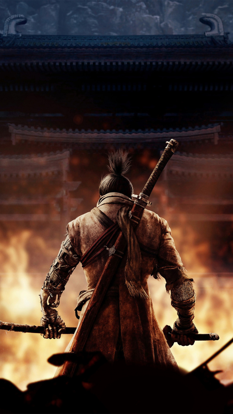 Sekiro: Shadows Die Twice, Samurai, Músico, Arte, Armadura. Wallpaper in 750x1334 Resolution