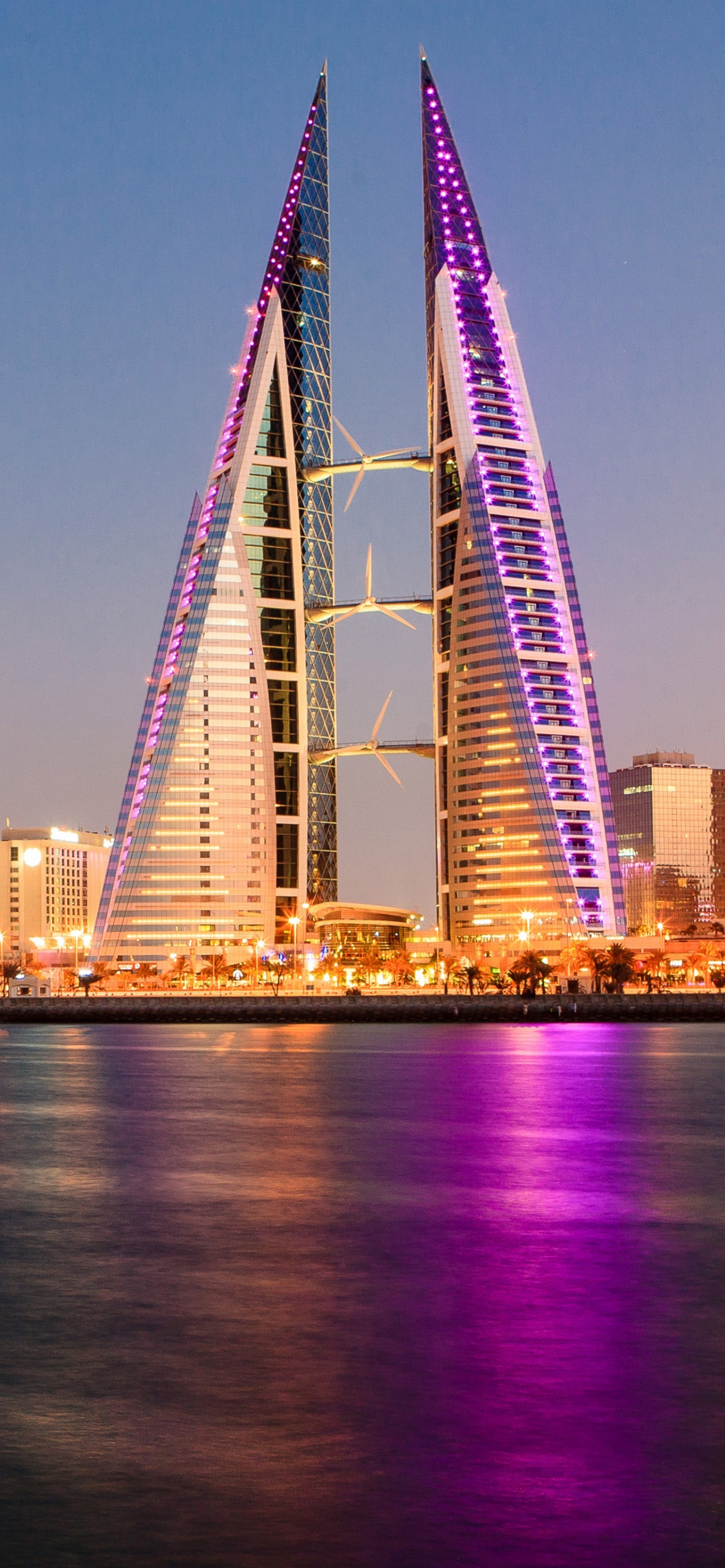 Horizon de la Ville à Travers le Plan D'eau Pendant la Nuit. Wallpaper in 1242x2688 Resolution