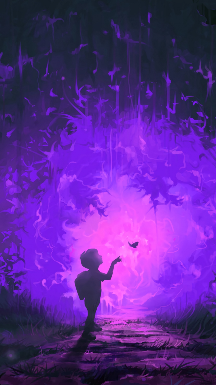 Hombre de Pie en Luz Morada. Wallpaper in 750x1334 Resolution