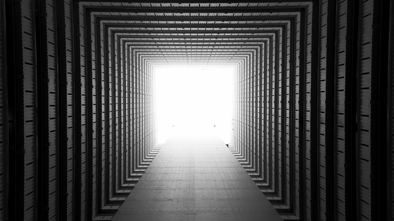 Grayscale Photo of Empty Hallway. Wallpaper in 1366x768 Resolution