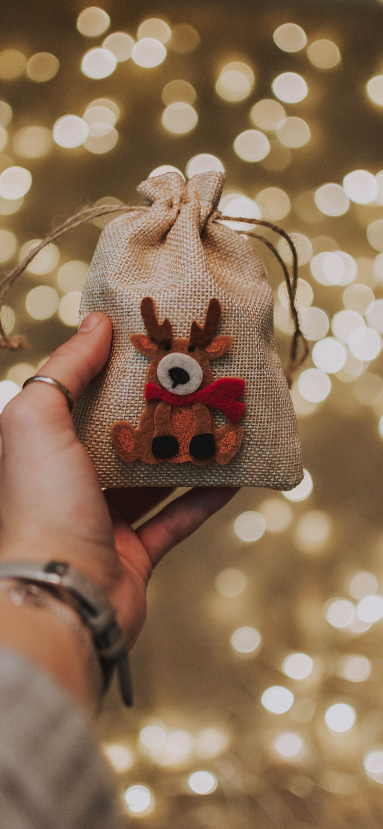 Person Mit Grauer Und Roter Strickmütze. Wallpaper in 1242x2688 Resolution