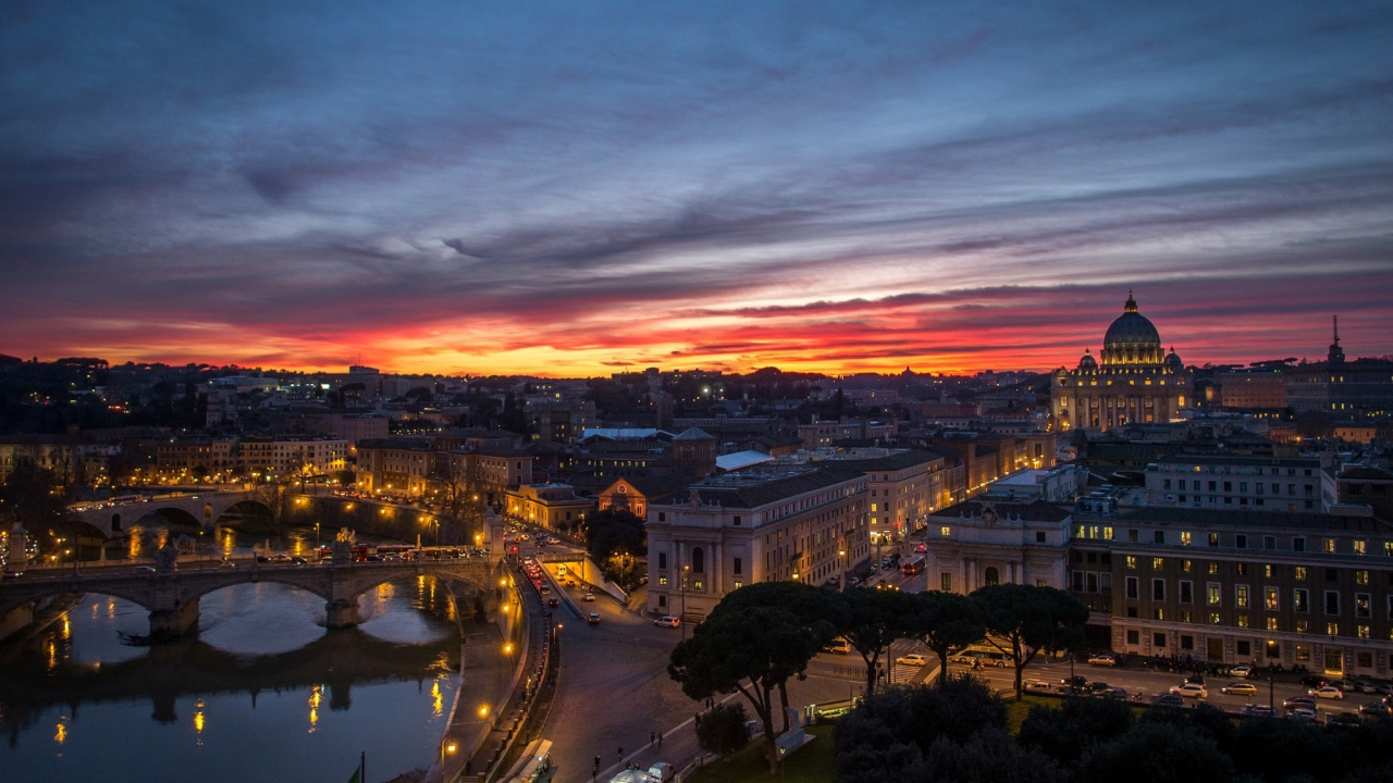 Ville Avec Des Immeubles de Grande Hauteur Pendant la Nuit. Wallpaper in 1280x720 Resolution