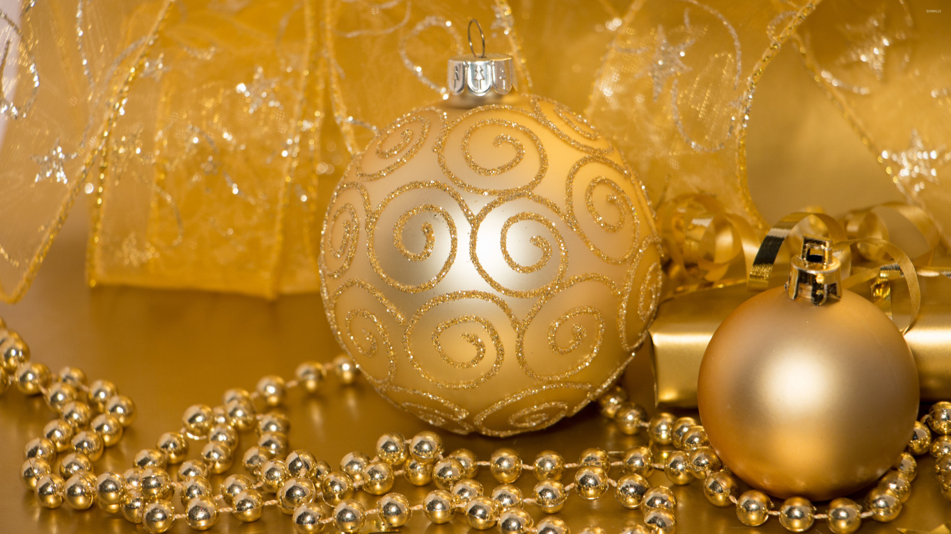 Christmas Ornament, Christmas Day, Christmas Decoration, Gold, Christmas. Wallpaper in 1366x768 Resolution