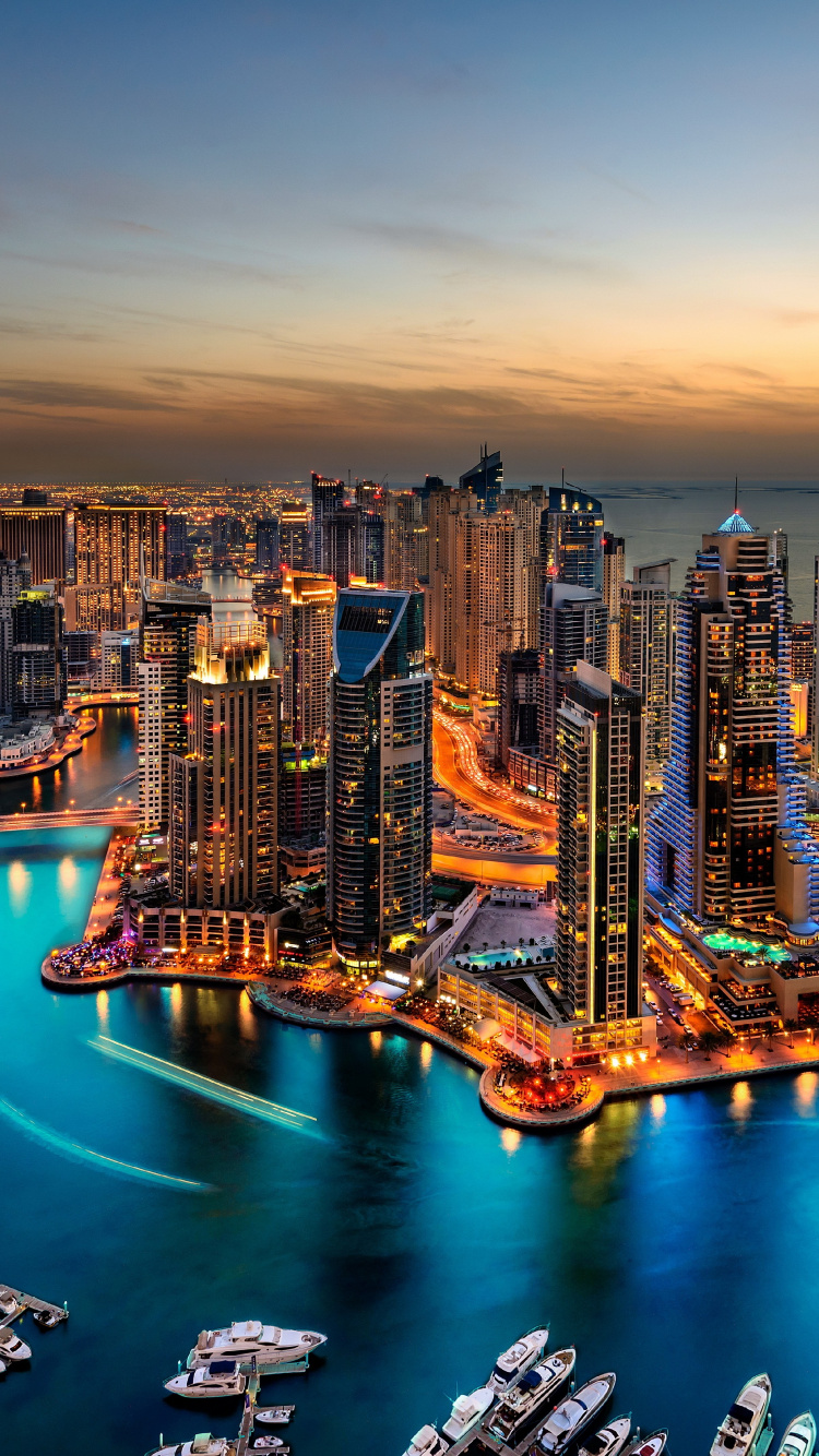 High Rise Buildings Near Body of Water During Night Time. Wallpaper in 750x1334 Resolution