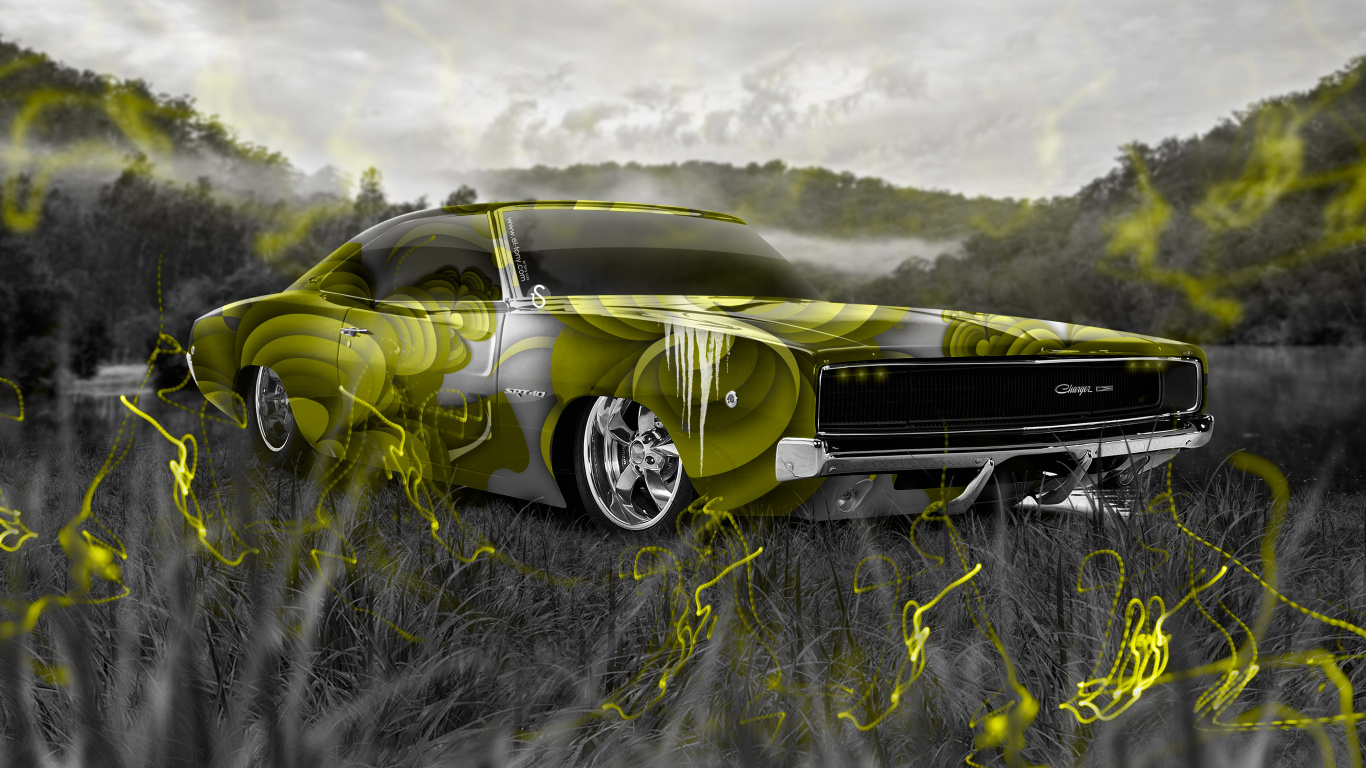 Yellow and Black Chevrolet Camaro on Green Grass Field During Daytime. Wallpaper in 1366x768 Resolution