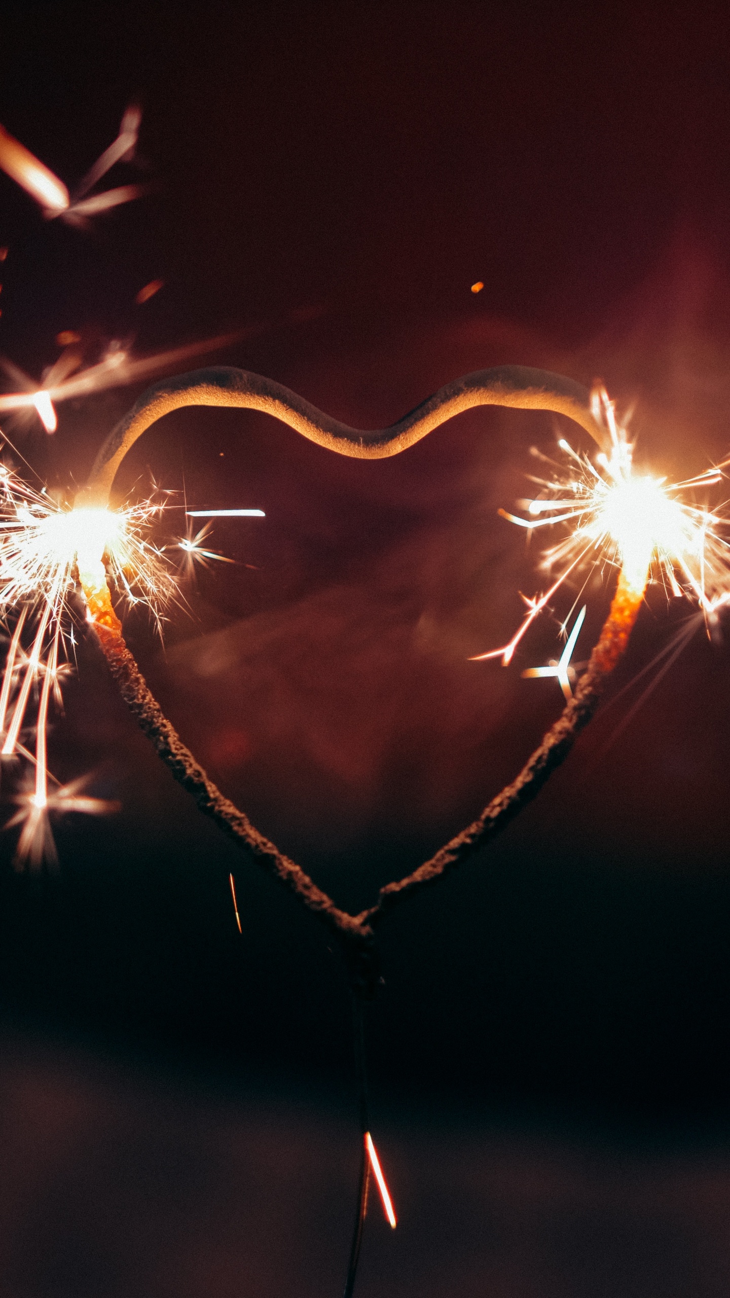 Heart, Sparkler, Light, Night, Fireworks. Wallpaper in 1440x2560 Resolution