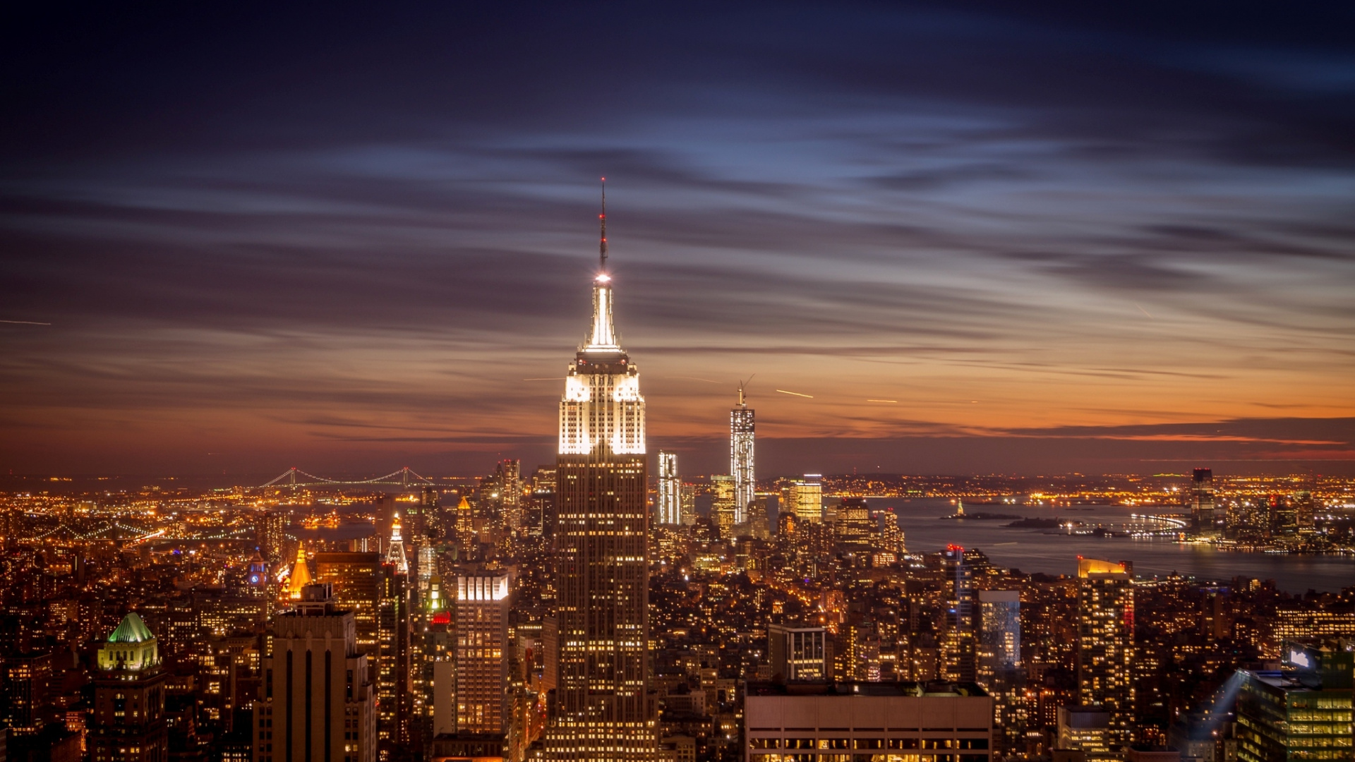 Aerial View of City Buildings During Night Time. Wallpaper in 1920x1080 Resolution