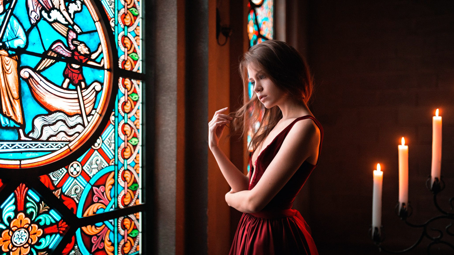 Stained Glass, Glass, Window, Lighting, Dress. Wallpaper in 1920x1080 Resolution