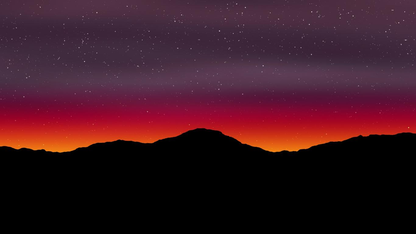 Arte, Puesta, Rojo, Afterglow, Montaña. Wallpaper in 1366x768 Resolution